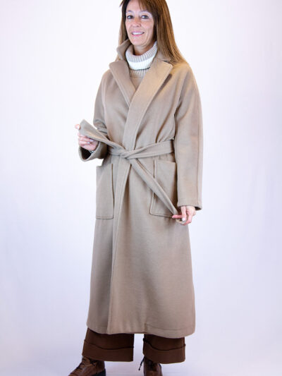 Cappotto cammello donna con cintura Made in Italy