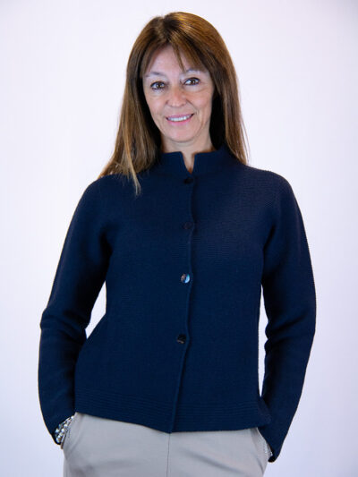 Cardigan blu lana vergine donna – calore e raffinatezza Made in Italy