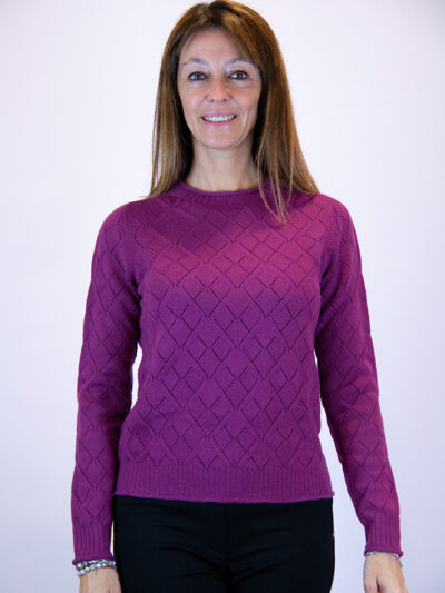 Maglia lana merinos con lavorazione colore vinaccia